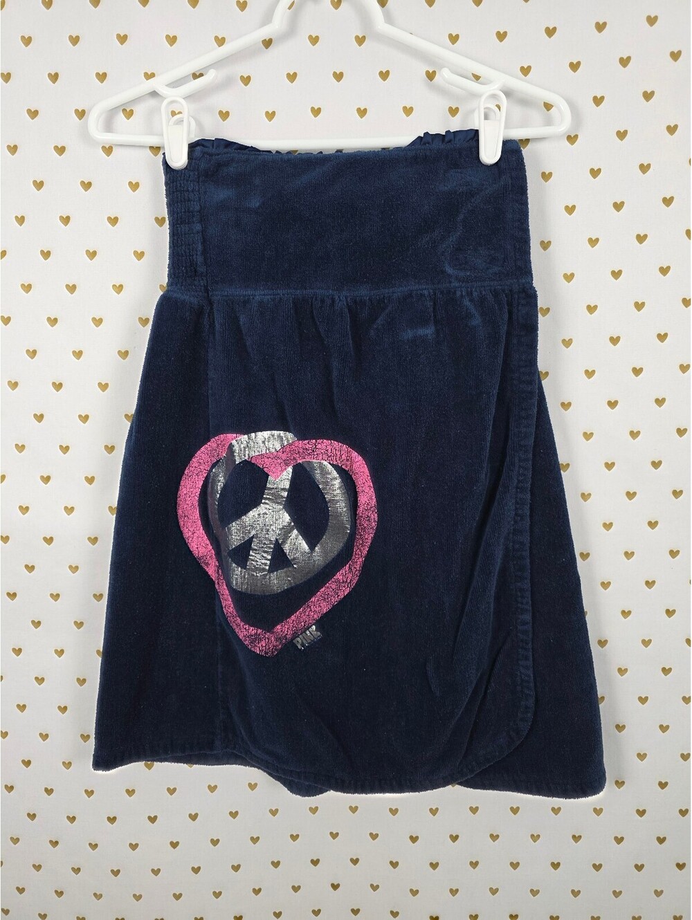 Vintage PINK Victoria's Secret Velour Spa Wrap Towel Peace Heart XS Y2K 2008